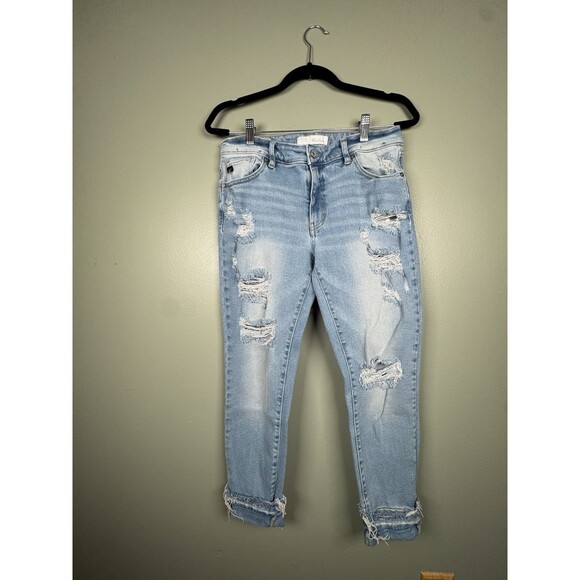 Kancan KC8581L Mid Rise Folded Frayed Hem Skinny Distressed Jean Size 13/30‎ - Picture 1 of 11